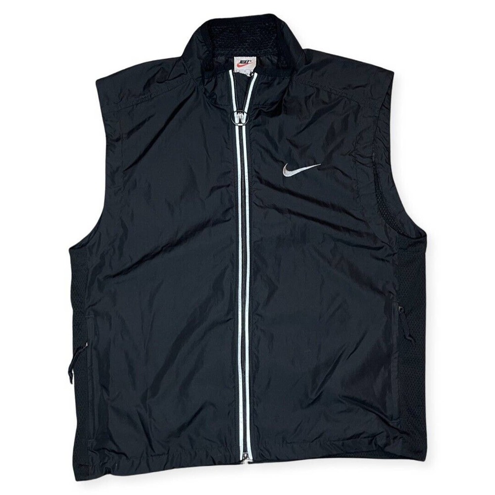 Mens Vintage Nike Nylon Golf Full Zip Windbreaker Vest Jacket Medium Black
